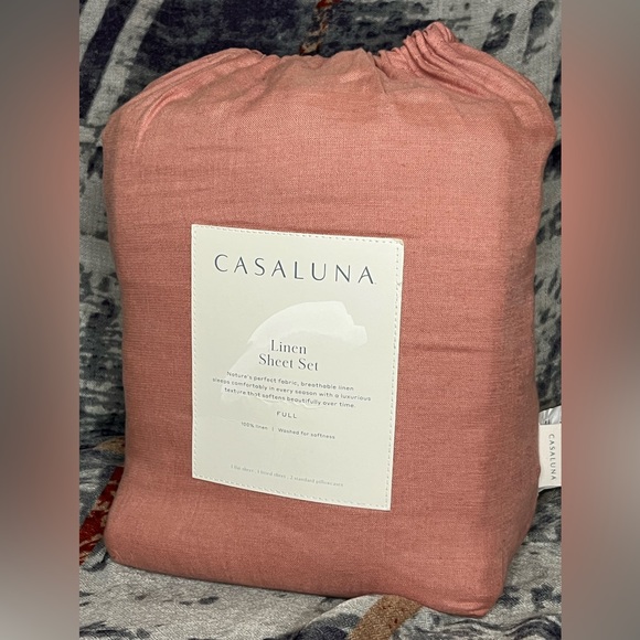 Casaluna 100% Washed Linen Solid Sheet Set - Rose - Picture 4 of 5